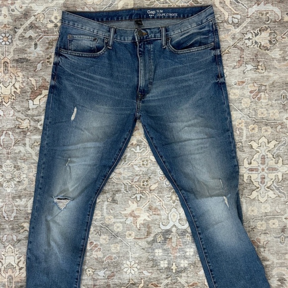 GAP Men's Slim Fit Distressed Blue Jeans